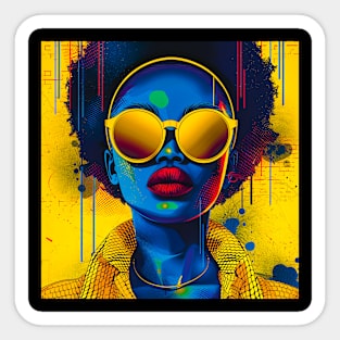 Black woman with gold sunglasses, in retro fashion style Sticker